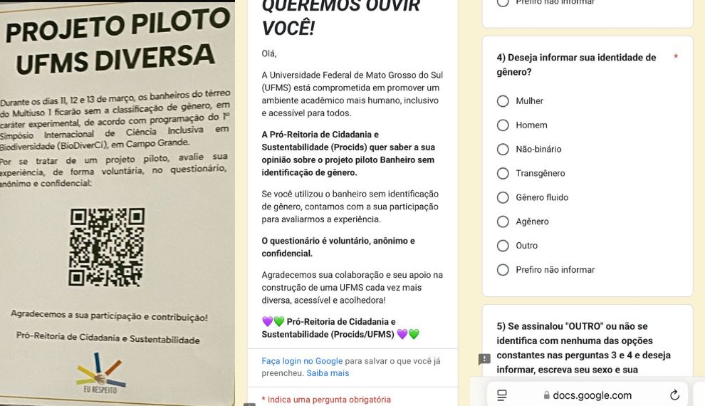 UFMS quer banheiro único para homens e mulheres na faculdade
