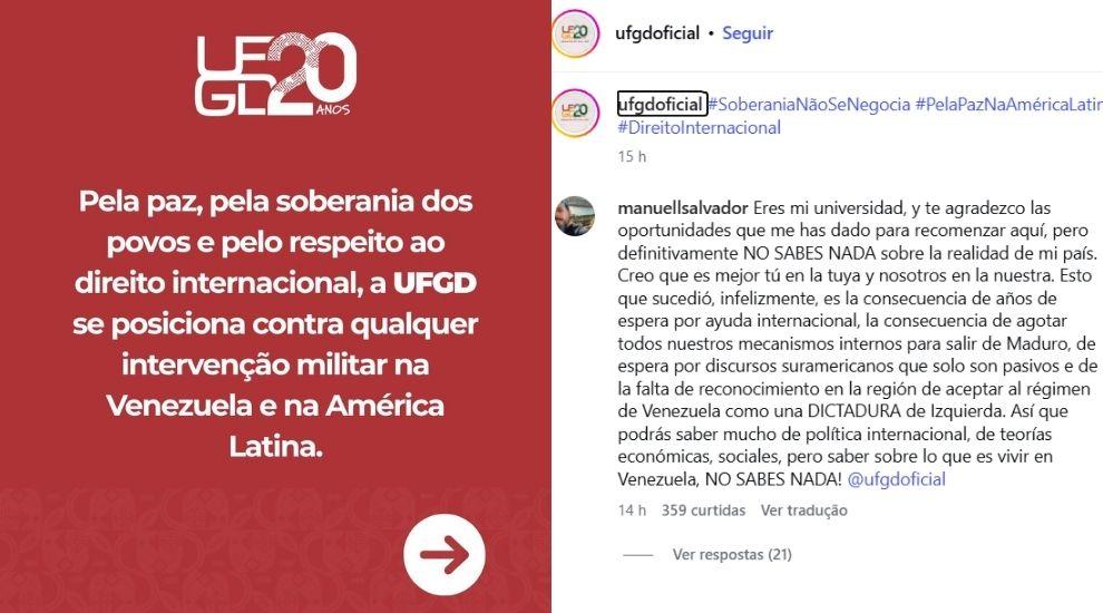 UFGD sai em defesa do regime de Maduro e é confrontada por aluno venezuelano