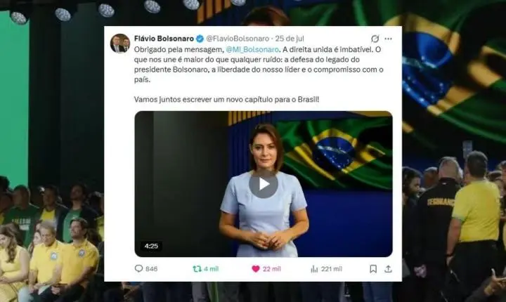 Flávio agradece apoio de Michelle e campanha ganha peso